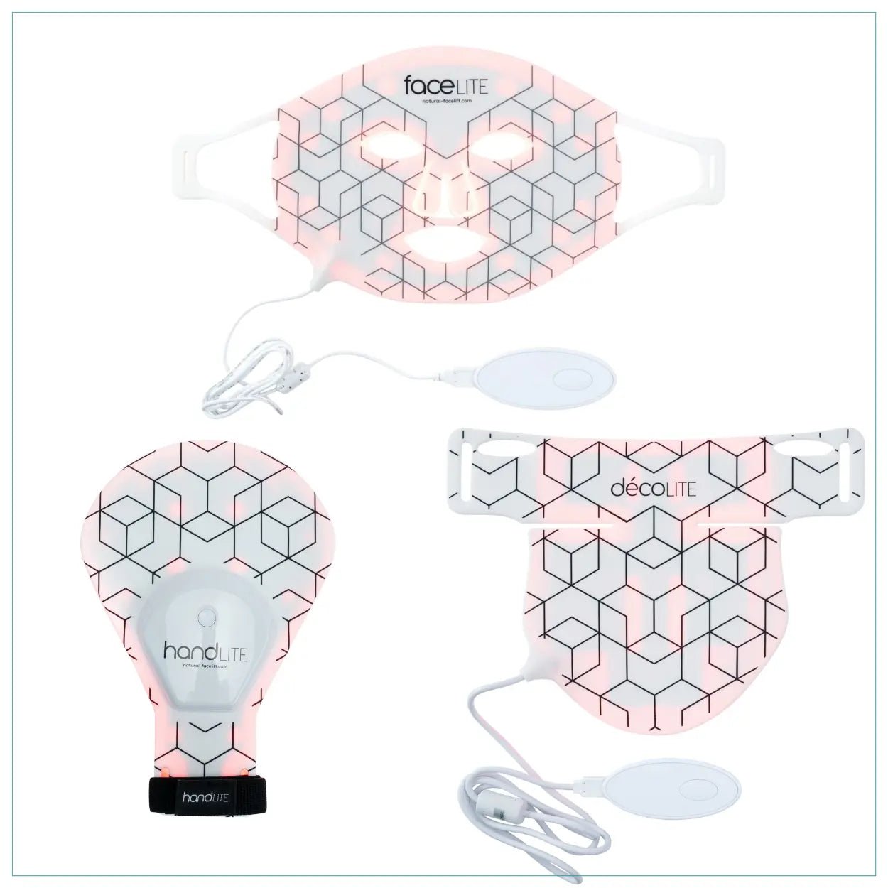 Set of face, neck and hand lights with geometric designs on a white background
