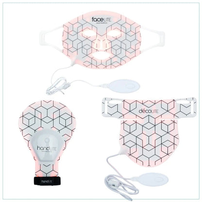 Set of face, neck and hand lights with geometric designs on a white background